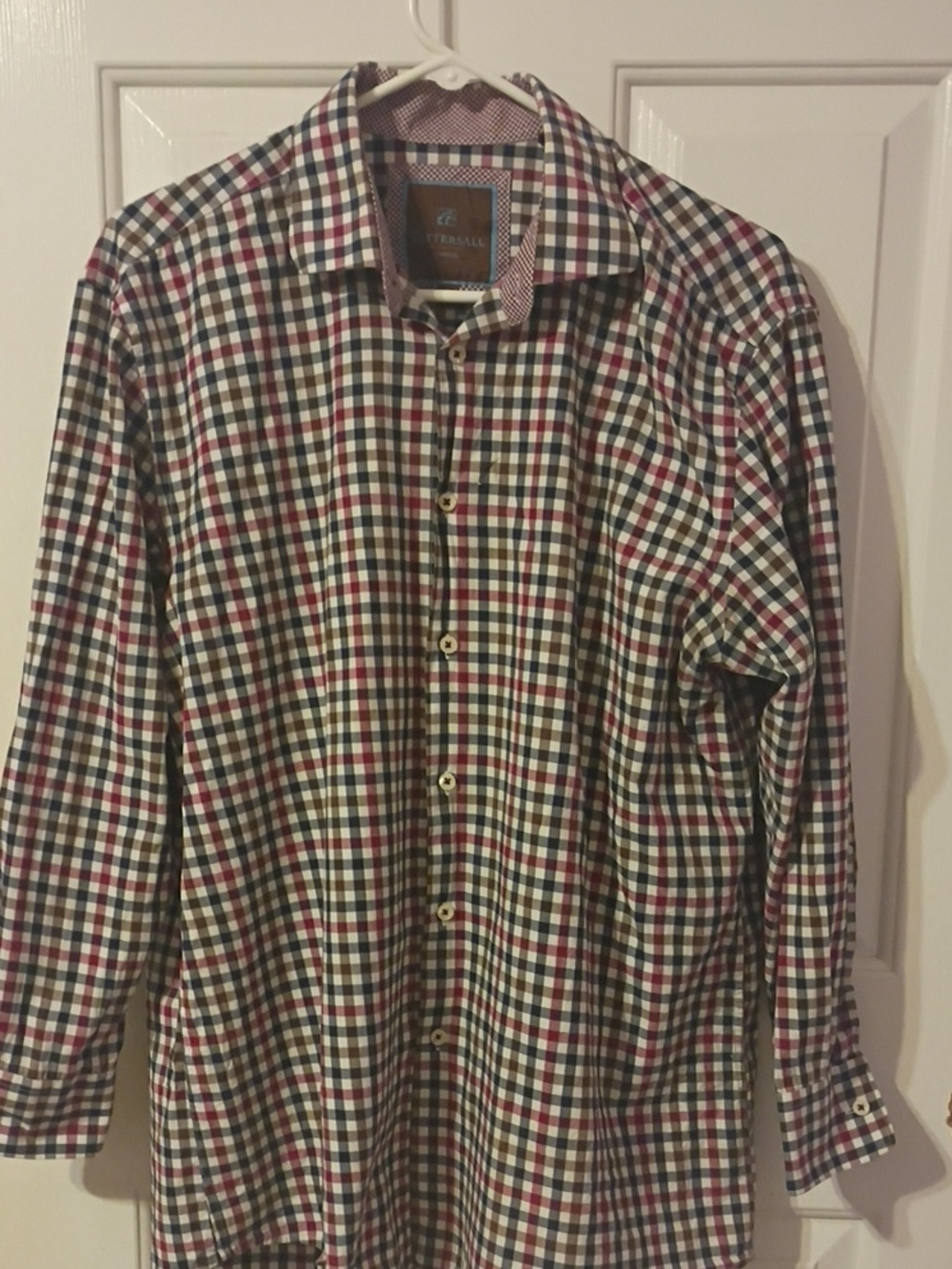 Tattersall Men's Plaid Button-Down Shirt - Burgundy/Navy/Green